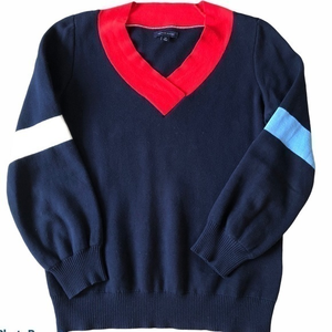TOMMY HILFIGER Women’s V-neck Long Sleeve Sweater‎ Navy Red White Small